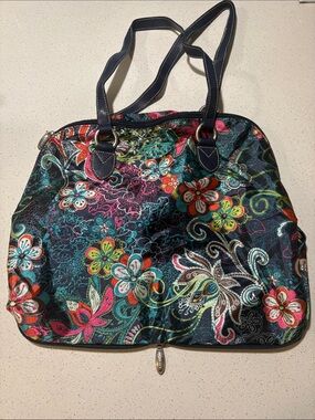 Oilily Colorful Floral Tote Bag in Navy